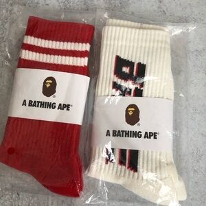 Bape Red and White Casual Socks